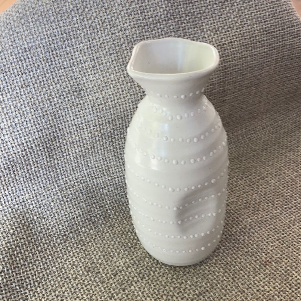 Small Crate and Barrel silver white ceramic sake bottle vase